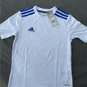 adidas White Men’s AEROREADY Training Shirt with Blue Stripes